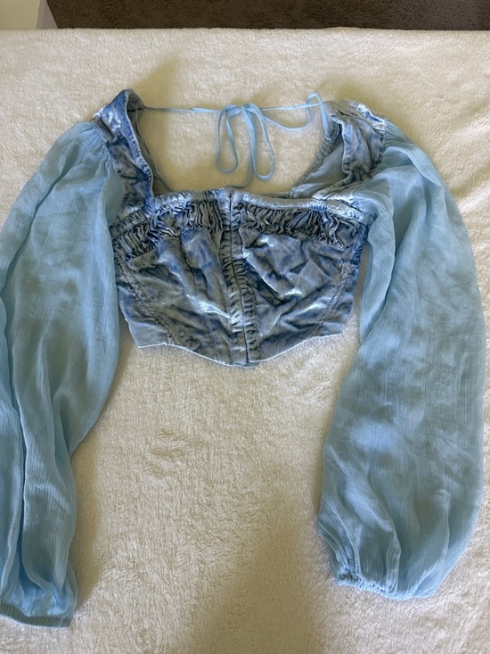 Urban Outfitters Tops - Urban Outfitters Light Blue Sheer Sleeve Corset Top